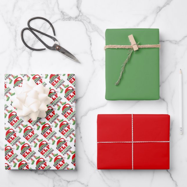 Feuille De Papier Cadeau Jolie ELF REGARDER Noël Coordonné (Recto)