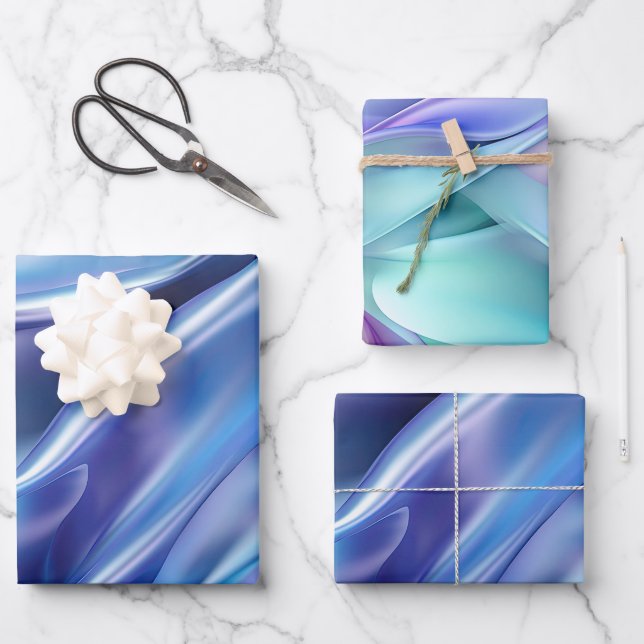 Feuille De Papier Cadeau Jolie Fête des mariées bleu pourpre (Recto)