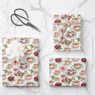 Feuille De Papier Cadeau Jolie fête du thé carrelé