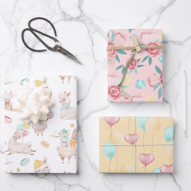 Feuille De Papier Cadeau Jolie fille Llama cadeau amusant (Recto)