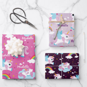 Feuille De Papier Cadeau Jolie fille rose d'anniversaire