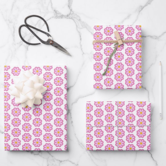 Feuille De Papier Cadeau Jolie fleur de marguerite rose (Recto)
