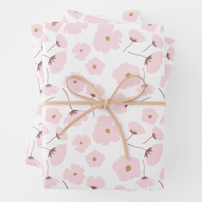 Feuille De Papier Cadeau Jolie Fleur Florale Pastel Rose (En situation)