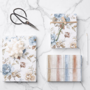 Feuille De Papier Cadeau Jolie Fleurs Bleues Romantiques Mariage