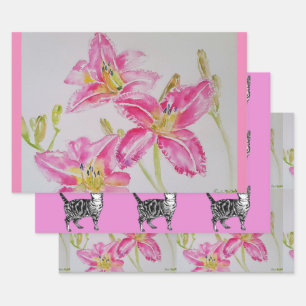 Feuille De Papier Cadeau Jolie florale de Lily rose Lilies Aquarelle