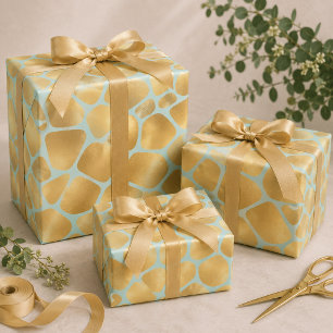 Feuille De Papier Cadeau Jolie girafe dorée imprimée sur fond menthe