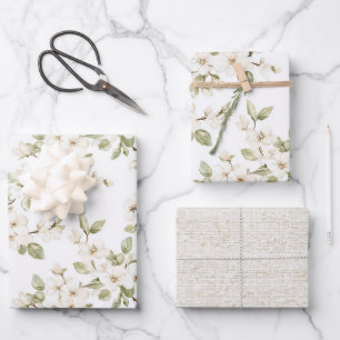 Feuille De Papier Cadeau Jolie Mariage Arbre Fleurissant Crème