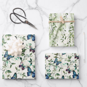 Feuille De Papier Cadeau Jolie Mariage Papillons Bleus