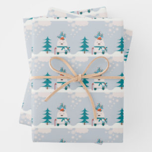 Feuille De Papier Cadeau Jolie Ours De Neige Enfants Noël
