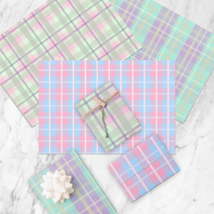 Feuille De Papier Cadeau Jolie Pastel Anniversaire Fête Plaid Motifs