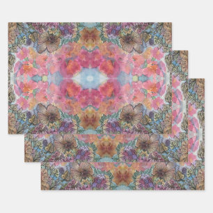 Feuille De Papier Cadeau Jolie peinture à l'aquarelle du jardin de fleurs c