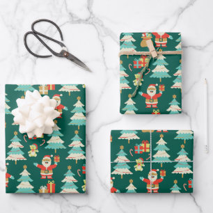 Feuille De Papier Cadeau Jolie Père Noël vert Noël coloré scène