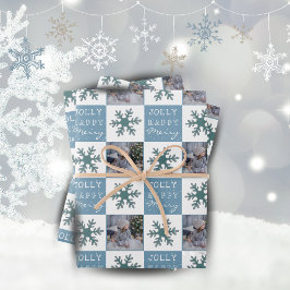 Feuille De Papier Cadeau Jolie photo de famille Blue Snowflake Noël