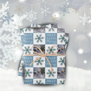 Feuille De Papier Cadeau Jolie photo de famille Blue Snowflake Noël