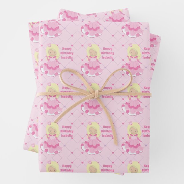 Feuille De Papier Cadeau Jolie princesse Anniversaire rose Personnalisé Fil (En situation)
