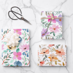 Feuille De Papier Cadeau Jolie rose et Pêche Aquarelle Florale