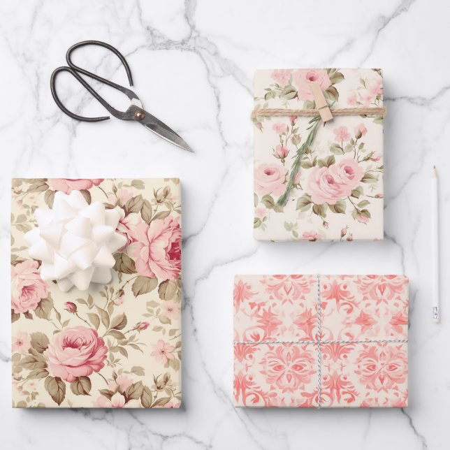 Feuille De Papier Cadeau Jolie rose Roses (Recto)