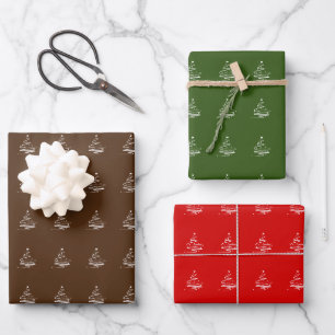 Feuille De Papier Cadeau Jolie Rouge Vert Blanc Noël Arbre Motif Cadeau