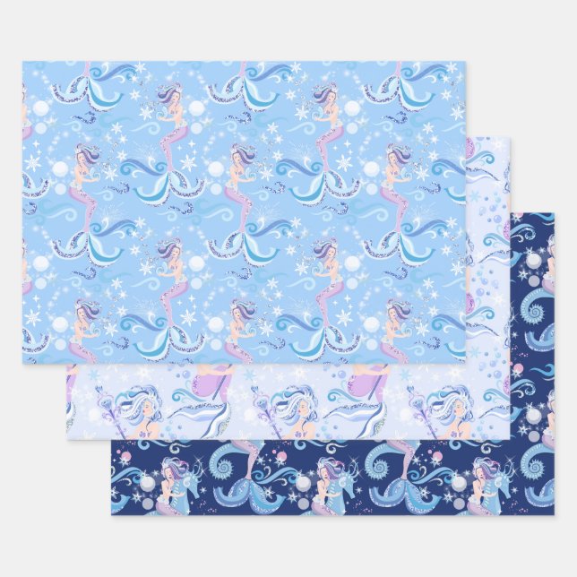 Feuille De Papier Cadeau Jolie sirène bleu pourpre (Lot)