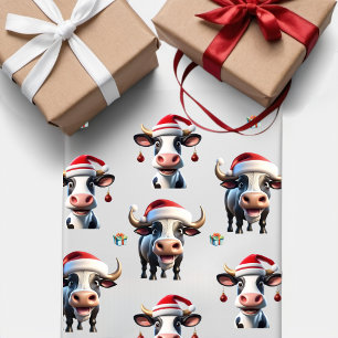 Feuille De Papier Cadeau Jolie vache de Noël et Bull Plus Solides Rouge Ver
