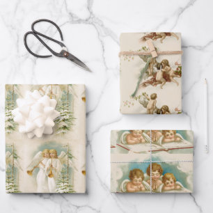 Feuille De Papier Cadeau Jolie vintage Noël Anges victoriens