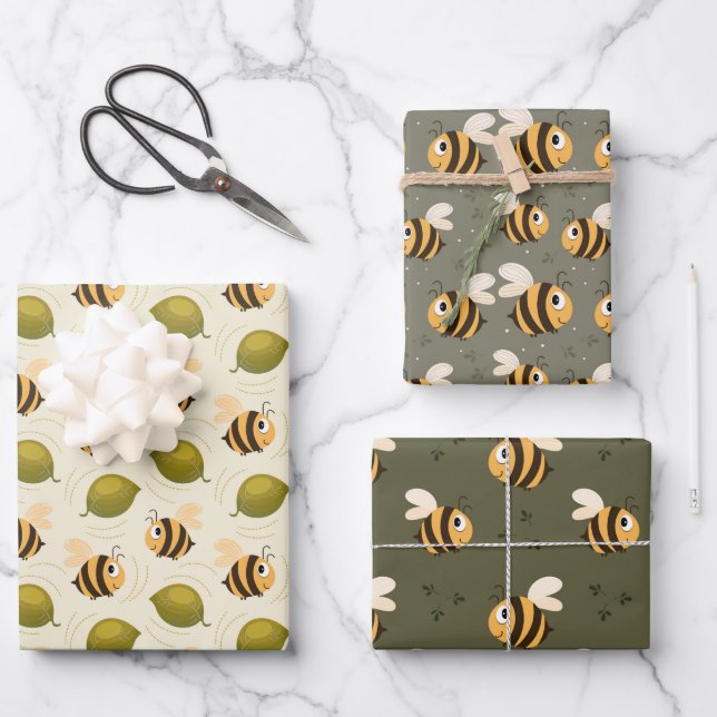 Feuille De Papier Cadeau Jolies abeilles heureuses (Recto)