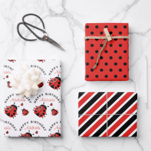 Feuille De Papier Cadeau Jolies coccinelles rouges modernes pour enfants