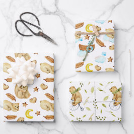 Feuille De Papier Cadeau Jolies Fentes Sur Bicyclettes Bateaux