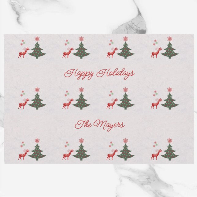 Feuille De Papier Cadeau Jolies fêtes Arbre de Noël & Rennes rouges (Créateur téléchargé)