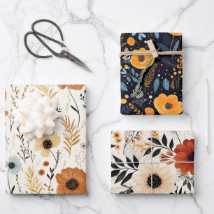 Feuille De Papier Cadeau Jolies Fleurs Bohèmes d'Automne