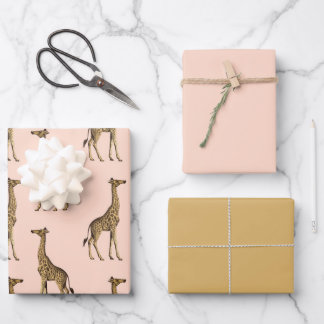 Feuille De Papier Cadeau Jolies Giraffes Rose et Brown 