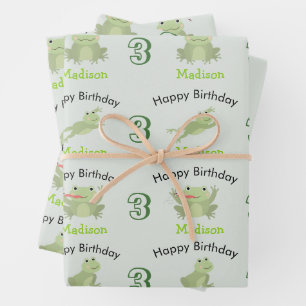 Feuille De Papier Cadeau Jolies Grenouilles dans l'étang de nénuphars Anniv
