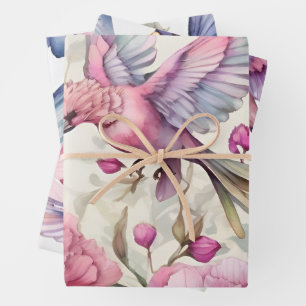 Feuille De Papier Cadeau Jolies oeillets roses Beau Mélange d'oiseaux