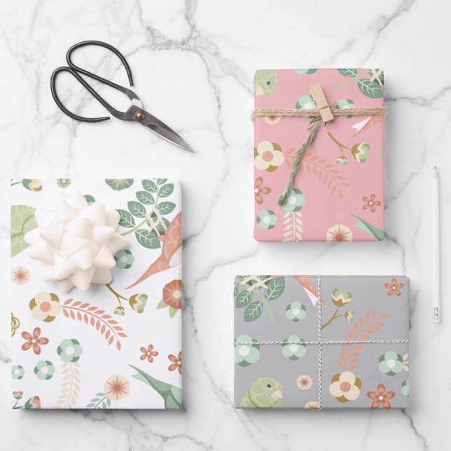 Feuille De Papier Cadeau Jolies Oiseaux & Fleurs (Recto)