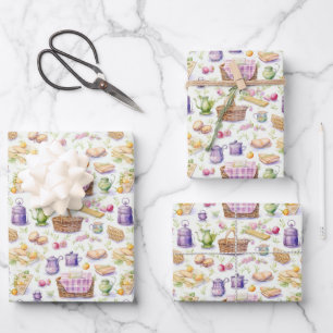 Feuille De Papier Cadeau Jolies paniers pique-nique et nourriture