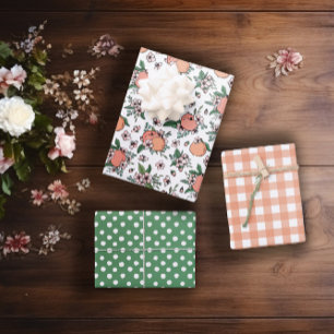 Feuille De Papier Cadeau Jolies pêches et En vichy Motifs mixtes