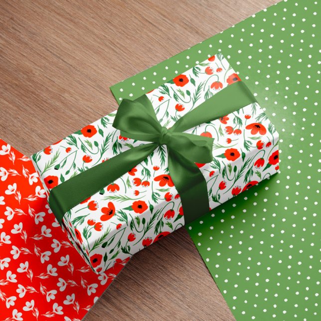 Feuille De Papier Cadeau Jolies Poppies Motif Floral Mixte & Pois (Créateur téléchargé)