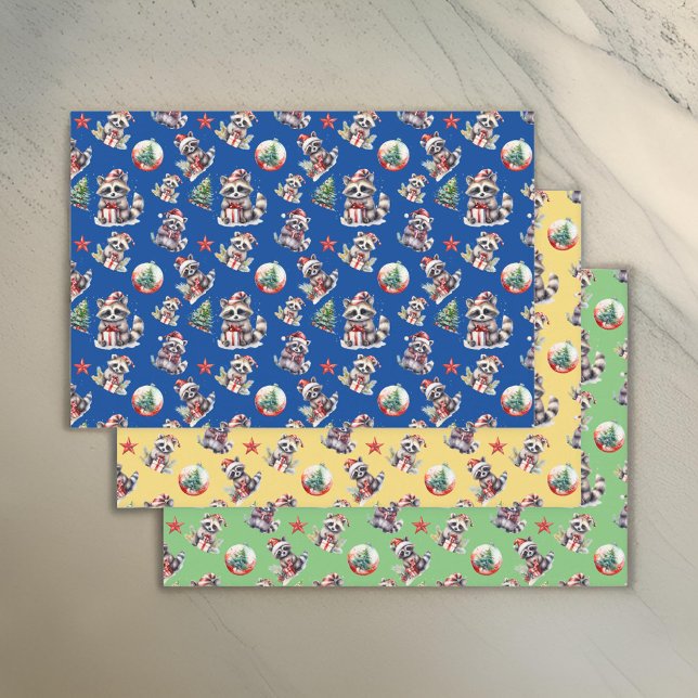 Feuille De Papier Cadeau Jolies Raccoons de Noël avec cadeaux Snowglobe Tre (Créateur téléchargé)