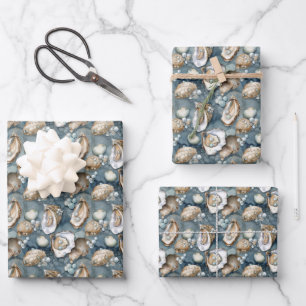 Feuille De Papier Cadeau jolis huîtres et perles motif carrelé