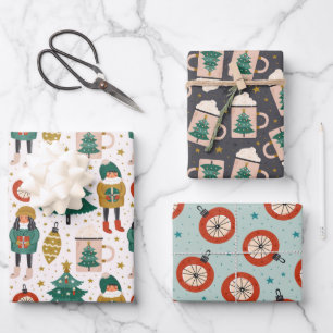 Feuille De Papier Cadeau Jolis motifs scandinaves de Noël