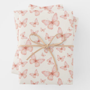 Feuille De Papier Cadeau Jolis papillons roses