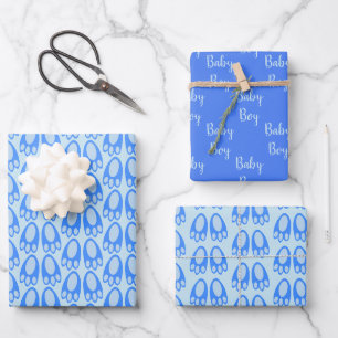 Feuille De Papier Cadeau Jolis pieds de lapin bleu bébé garçon Pâques nouve