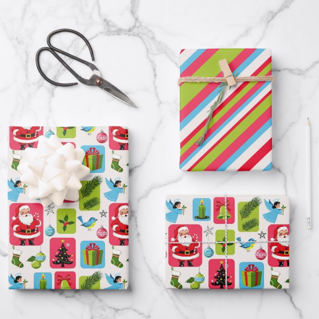 Feuille De Papier Cadeau Jolly & Bright : Père Noël & Friends (Recto)
