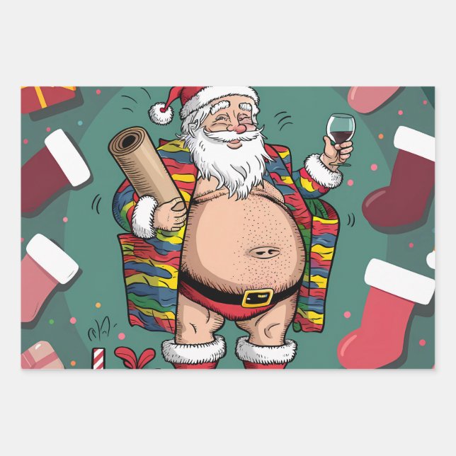 Feuille De Papier Cadeau Jolly Happy Père Noël (Devant)