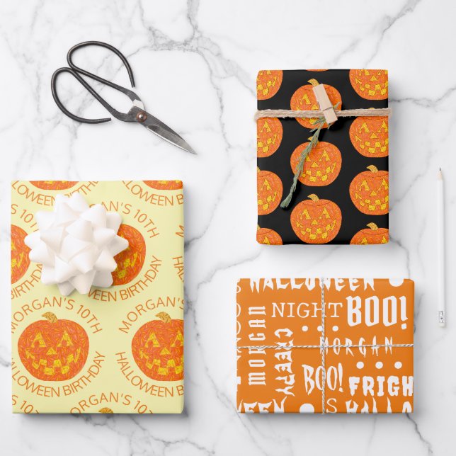 Feuille De Papier Cadeau Jolly Jack-o'-lantern Cute Anniversaire Thème Hall (Recto)