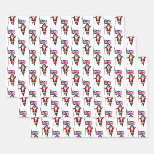Feuille De Papier Cadeau Jolly Santa Claus agitant Union Jack
