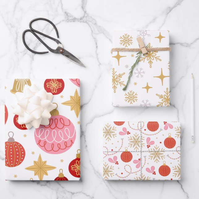 Feuille De Papier Cadeau Jote Retro Vacances Ornements Snowflakes Noël (Recto)