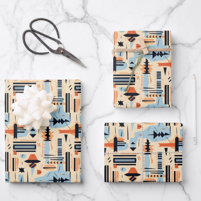 Feuille De Papier Cadeau Jote soirée carrelée sud-ouest Boho (Recto)