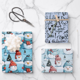 Feuille De Papier Cadeau Jouer des neiges et de l'art Word Bleu Noël