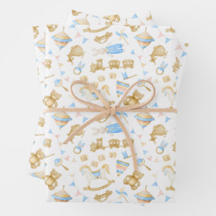 Feuille De Papier Cadeau Jouets bébé train lapin bébé aquarelle 